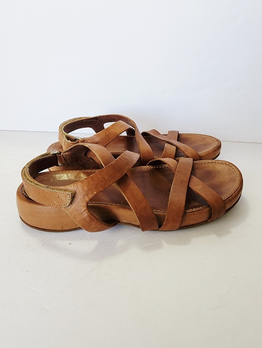 Jil Sander Brown Leather Crisscross Strap Sandals Size 39 - Picture 4 of 7